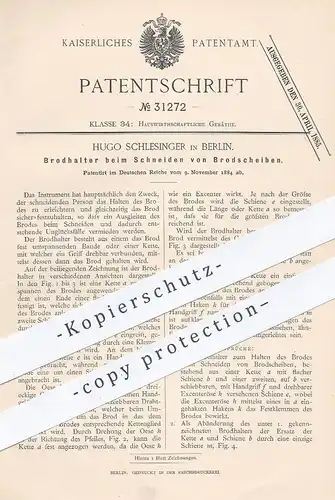 original Patent - Hugo Schlesinger , Berlin , 1884 , Brothalter beim Schneiden von Brotscheiben | Brot , Bäcker , Messer