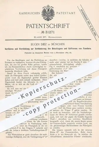 original Patent - Eugen Diez , München , 1884 , Verhinderung des Beschlagens und Gefrierens am Fenster | Fensterbauer !!