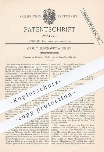 original Patent - Carl T. Burchardt , Berlin , 1884 , Wasserröhrenkessel | Dampfkessel | Kessel , Dampfmaschine !!
