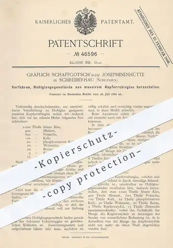 original Patent - Gräflich Schaffgotsch'sche Josephinenhütte , Schreiberhau  Schlesien , Hohlglas aus Kupferrubin - Glas