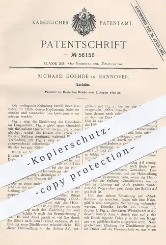 original Patent - Richard Goehde , Hannover , 1890 , Gashahn | Gas - Hahn | Gasbrenner , Gase , Brenner , Gaswerk !!