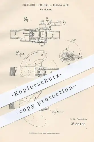 original Patent - Richard Goehde , Hannover , 1890 , Gashahn | Gas - Hahn | Gasbrenner , Gase , Brenner , Gaswerk !!