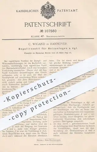 original Patent - C. Wigand , Hannover , 1899 , Regulierventil für Heizanlagen | Ventil , Heizung , Drosselklappen