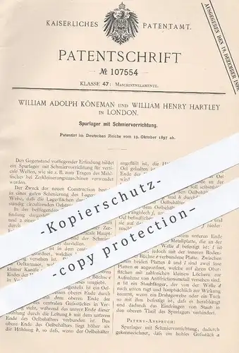 original Patent - William Adolph Köneman und William Henry Hartley , London , 1897 , Spurlager mit Schmiervorrichtung !!