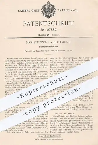 original Patent - Max Steinweg , Dortmund , 1899 , Ofenrohrwandbüchse | Ofen , Ofenrohr , Ofenbauer , Heizung , Feuerung