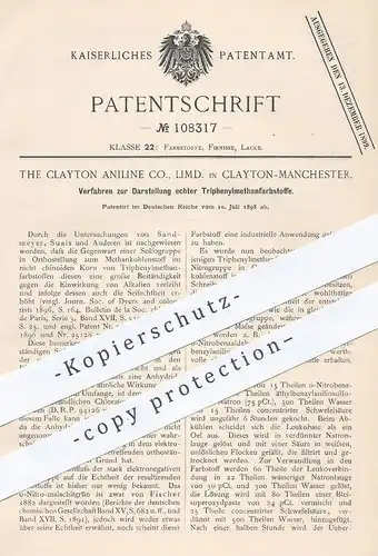 original Patent - The Clayton Aniline Co., Limd. , Clayton / Manchester , 1898 , Darst. echter Triphenylmethanfarbstoffe