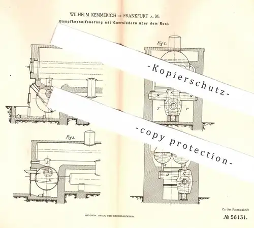 original Patent - Wilhelm Kemmerich , Frankfurt / Main , 1890 , Dampfkessel - Feuerung mit Quersiedern über dem Rost !!