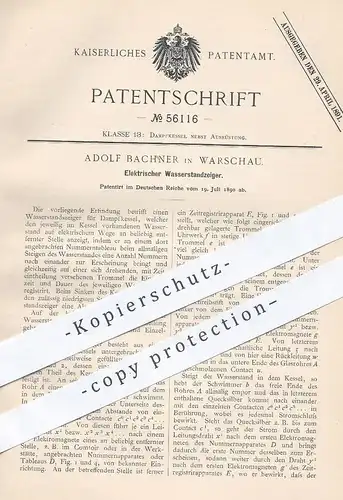 original Patent - Adolf Bachner , Warschau , 1890 , Elektrischer Wasserstandzeiger für Dampfkessel | Kessel !!!