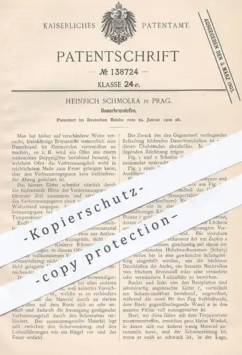 original Patent - Heinrich Schmolka , Prag , 1902 , Dauerbrandofen | Ofen , Öfen , Ofenbauer , Heizung , Feuerung !!!