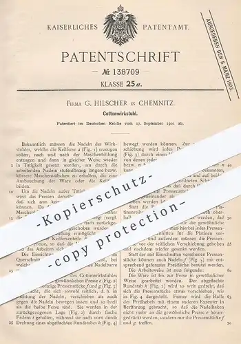 original Patent - G. Hilscher , Chemnitz , 1901 , Cottonwirkstuhl | Cotton - Wirkstuhl | Webstuhl , Stricken , Wolle !!