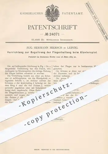 original Patent - Aug. Hermann Miersch , Leipzig , 1883 , Regulierung der Finger beim Klavierspiel | Klavier , Piano !