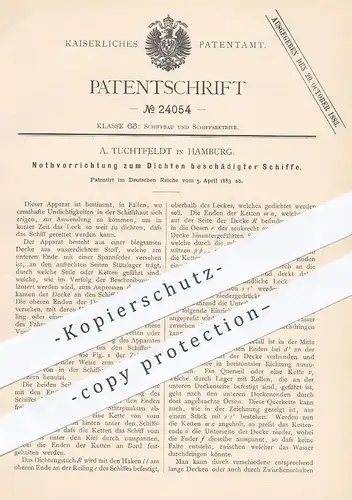 original Patent - A. Tuchtfeldt , Hamburg , 1883 , Not - Abdichtung für beschädigte Schiffe | Schiff , Schiffsbauer !!!