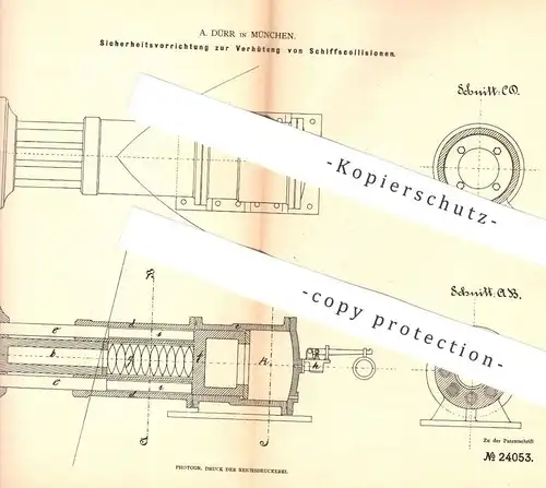 original Patent - A. Dürr , München , 1883 , Buffer zum Schutz vor Schiffskollisionen | Schiff , Schiffe , Schiffsbauer