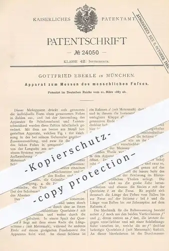 original Patent - Gottfried Eberle , München , 1883 , Messen des menschl. Fußes | Medizin , Orthopäde , Schuhmacher !