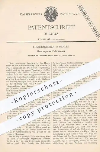 original Patent - J. Rademacher , Berlin , 1883 , Federwaage | Feder - Waage , Waagen , Gewicht , Wiegen | Salters