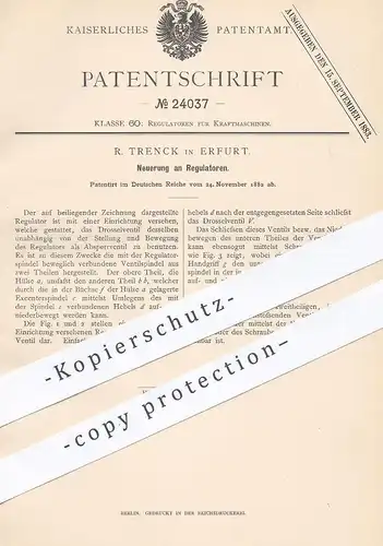 original Patent - R. Trenck , Erfurt , 1882 , Regulator | Regulatoren , Motor , Motoren , Gasmotor , Kraftmaschinen !!!