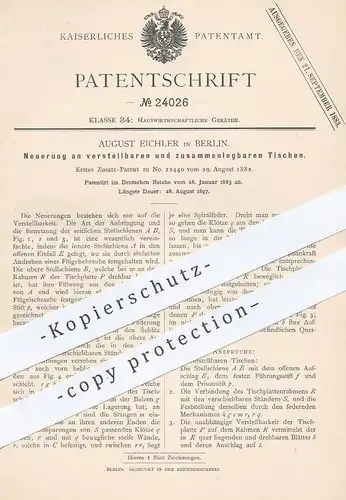 original Patent - August Eichler , Berlin , 1883 , zusammenlegbarer Tisch | Tische , Holztisch , Tischler , Holz , Möbel