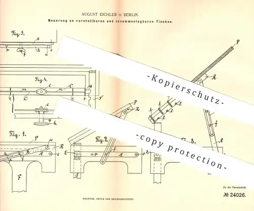 original Patent - August Eichler , Berlin , 1883 , zusammenlegbarer Tisch | Tische , Holztisch , Tischler , Holz , Möbel
