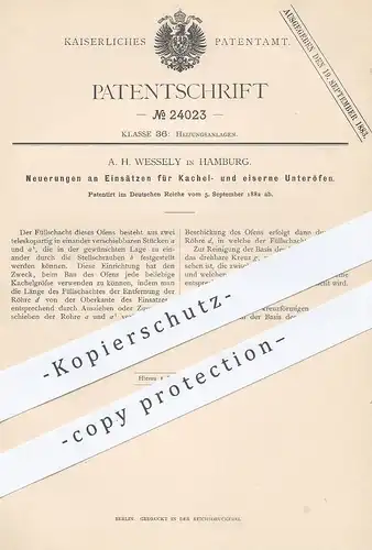 original Patent - A. H. Wesseley , Hamburg , 1882 , Einsatz für Kachelofen u. eisernen Unterofen | Ofen , Ofenbauer !!