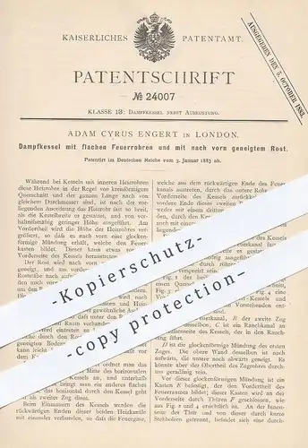 original Patent - Adam Cyrus Engert , London , 1883 , Dampfkessel mit flachen Feuerrohren u. Rost | Kessel , Feuerung !