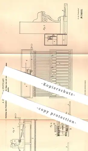 original Patent - A. Allmuth , Stuttgart , 1885 , Federmotor für Orgelpedal mit Piano | Orgel , Klavier , Kirchenorgel