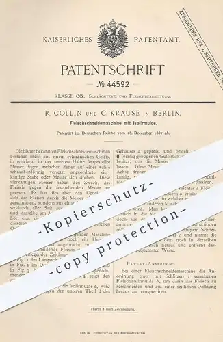 original Patent - R. Collin , C. Krause , Berlin , Schneidemaschine für Fleisch , Wurst | Fleischer , Schlachter !!!