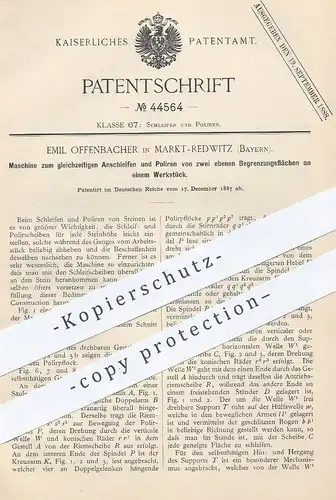 original Patent - Emil Offenbacher , Markt Redwitz , 1887 , Schleifen u. Polieren von Stein , Gestein | Steinmetz !!