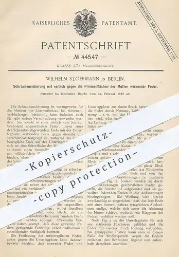 original Patent - Wilhelm Stoermann , Berlin , 1888 , Schraubensicherung | Schraube u. Mutter | Maschinen , Schlosser !