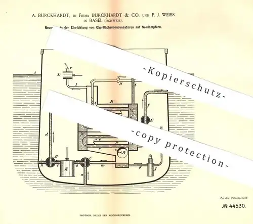 original Patent - Burckhardt & Co. , F. J. Weiss , Basel , Schweiz , 1887 , Kondensator auf Seedampfer | Dampfmaschine !