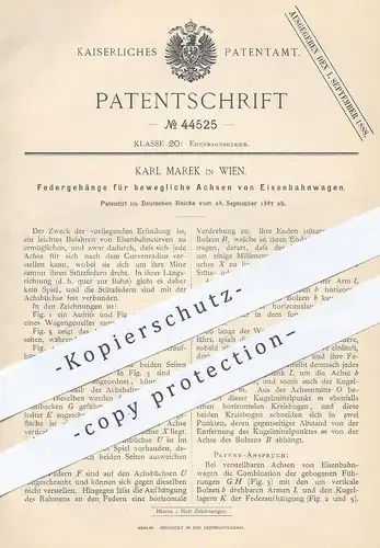 original Patent - Karl Marek , Wien , 1887 , Federgehänge für Achsen von Eisenbahnen | Eisenbahn - Achse | Lokomotive