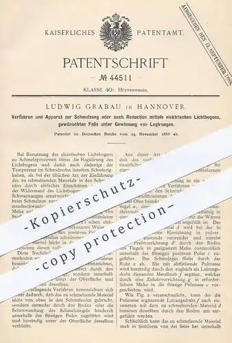 original Patent - Ludwig Grabau , Hannover , 1886 , Schmelzen per elektr. Lichtbogen | Schmelzofen , Hütte | Siemens !!
