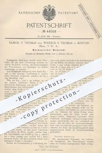 original Patent - Samuel T. Thomas , Winfield S. Thomas , Boston , USA , 1887 , Mechanischer Webstuhl | Weber , Weben !