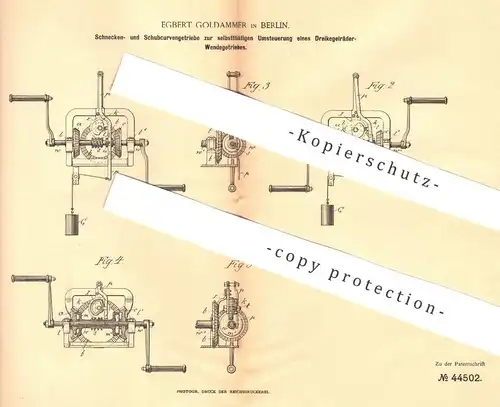 original Patent - Egbert Goldammer , Berlin , 1888 , Getriebe für Dreikegelräder - Wendegetriebe | Motor , Maschinen !!!