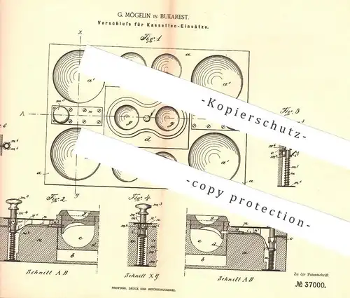 original Patent - G. Mögelin , Bukarest , 1886 , Verschluss für Geld - Kassette | Kasse , Safe , Tresor , Geldschrank !!