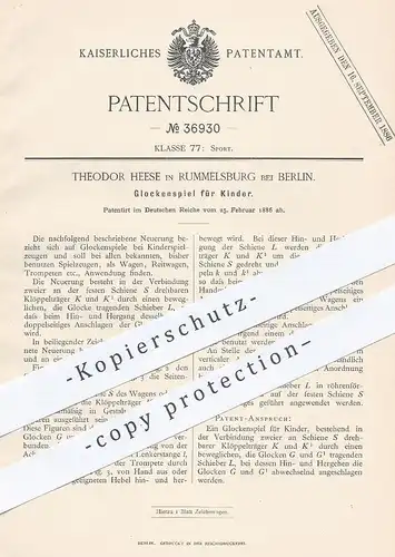 original Patent - Theodor Heese , Berlin / Rummelsberg , 1886 , Glockenspiel für Kinder | Glocken - Spiel , Spielzeug !!