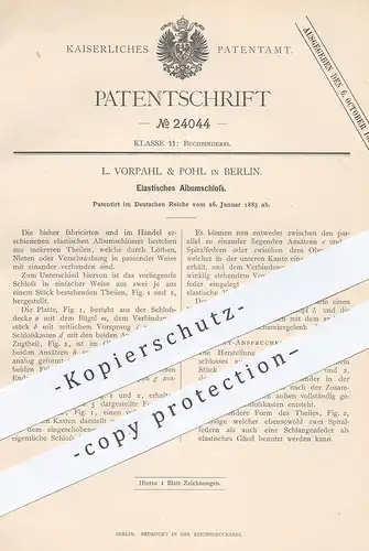 original Patent - L. Vorpahl & Pohl , Berlin , 1883 , Elastisches Albumschloss | Album - Schloss | Buchbinder , Buch !