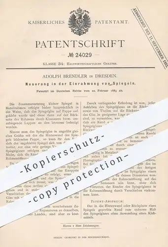 original Patent - Adolph Brendler , Dresden , 1883 , Spiegel - Einrahmung | Rahmen , Bilderrahmen , Bild !!!