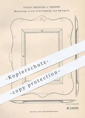 original Patent - Adolph Brendler , Dresden , 1883 , Spiegel - Einrahmung | Rahmen , Bilderrahmen , Bild !!!