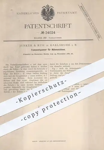 original Patent - Junker & Ruh , Karlsruhe , 1882 , Fadenentspanner für Nähmaschinen | Nähmaschine | Schneider , Nähen