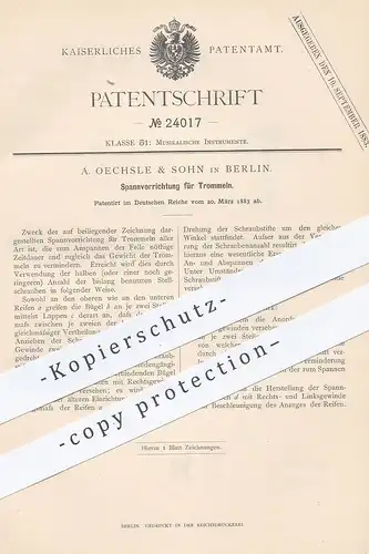 original Patent - A. Oechsle & Sohn , Berlin , 1883 , Spannvorrichtung für Trommeln | Trommel , Schlagzeug , Musik !!