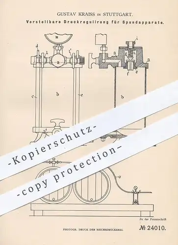 original Patent - Gustav Kraiss , Stuttgart , 1883 , Druckregulierung für Spundapparate | Zapfanlage , Bier , Ausschank