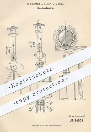 original Patent - C. Hesmer , Essen / Ruhr , 1887 , Schnellzapfapparat | Zapfanlage | Bier zapfen | Ausschank !!!