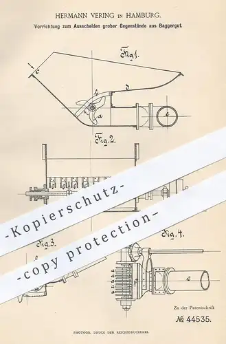 original Patent - Hermann Vering , Hamburg , 1888 , Ausscheiden grober Gegenstände aus Baggergut | Bagger , Tiefbau !!!