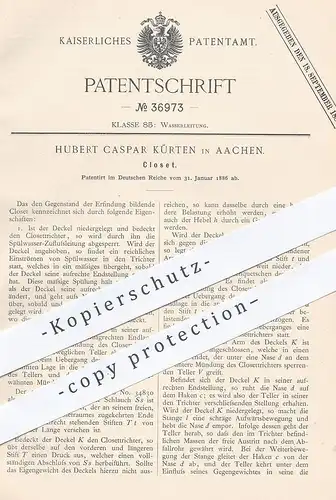 original Patent - Hubert Caspar Kürten , Aachen , 1886 , Kloset | Toilette , WC , Abort , Wasserspülung | Klempner !!