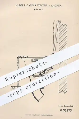 original Patent - Hubert Caspar Kürten , Aachen , 1886 , Kloset | Toilette , WC , Abort , Wasserspülung | Klempner !!