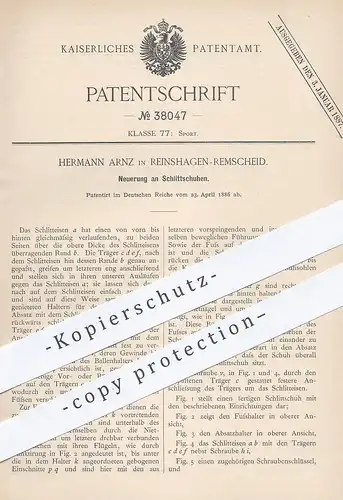 original Patent - Hermann Arnz , Reinshagen / Remscheid , 1886 , Schlittschuh | Schlittschuhe | Schlitteisen | Sport !