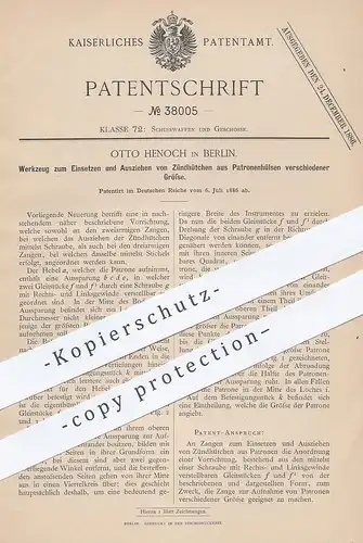 original Patent - Otto Henoch , Berlin , 1886 , Werkzeug für Zündhütchen in Patronenhülsen | Waffen , Patronen , Zünder