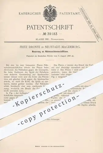 original Patent - Fritz Droste , Magdeburg / Neustadt , 1886 , Nähmaschinenschiffchen | Nähmaschine | Nähen , Schneider