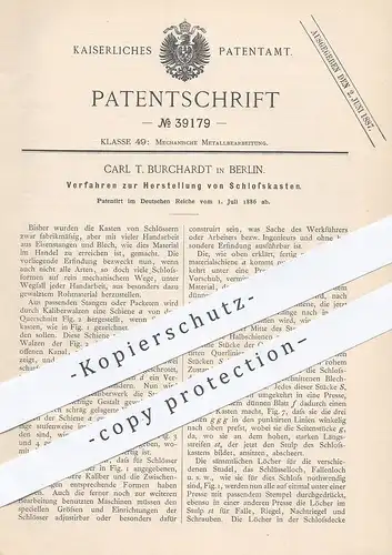 original Patent - Carl T. Burchardt , Berlin , 1886 , Herstellung von Schlosskasten | Tür - Schloss | Schlosser !!!