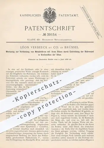 original Patent - Léon Verbeeck et Co. , Brüssel , 1886 , Werkzeug zur Verbindung von Metallröhren | Metall | Drehbank